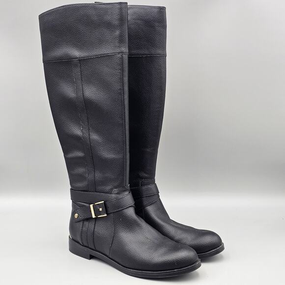 Kenneth Cole Women's Size 7.5 US Wind Black Leather Knee High Riding Boots - Picture 1 of 8